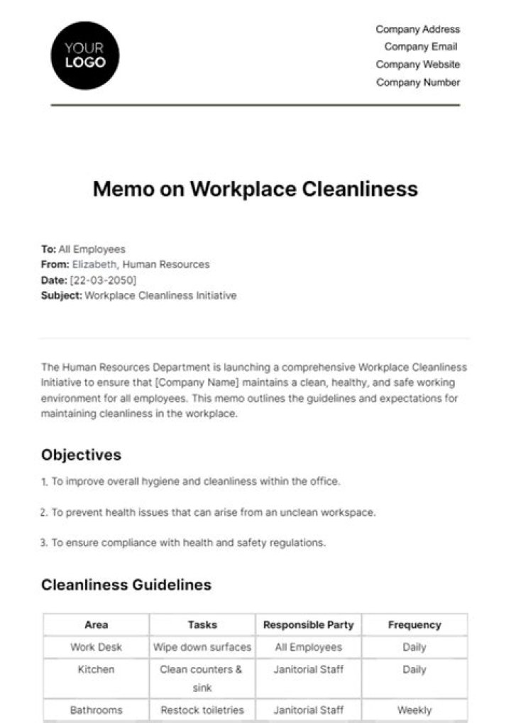 How do you write a memo to staff about office cleanliness